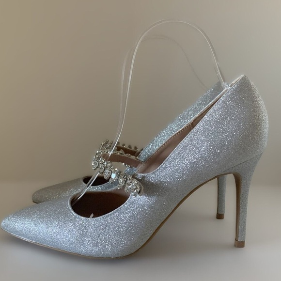BCBGeneration Branda Silver Glitter Rhinestone Women's Heels - Picture 6 of 10